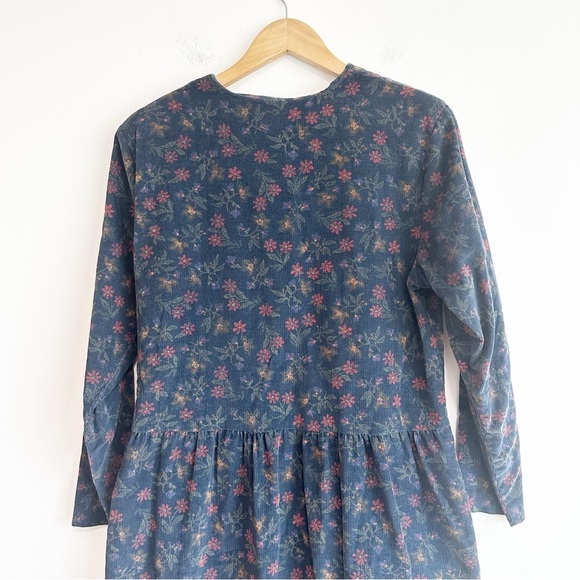 Vintage J. Jill Midi Dress Floral Corduroy Navy Womens Medium Modest 90s Teacher - Picture 5 of 11
